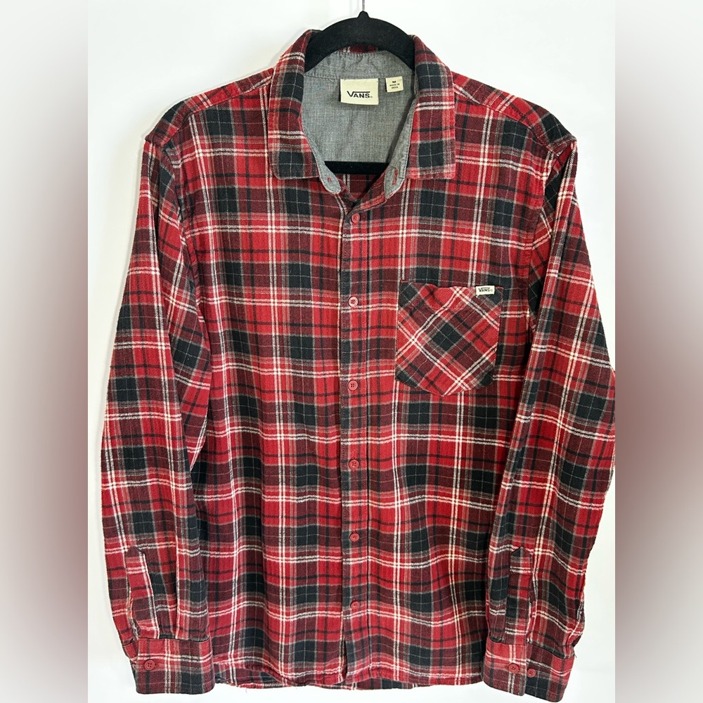 Vans Men's Red and Black Plaid Shirt